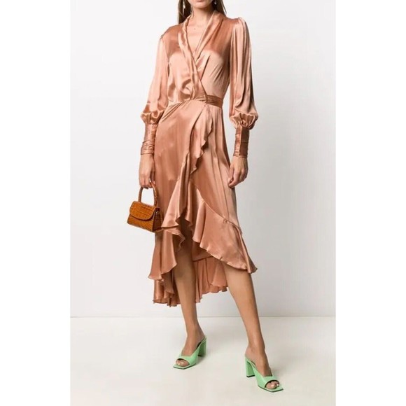 ZIMMERMANN NEW Silk Wrap Midi Dress In Biscuit Size US 10